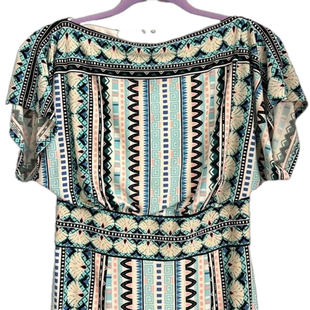 Maggie London Boat Neck Multicolored Midi   Lined 1/2 Zip Party Dress. Size 4. - Picture 2 of 7